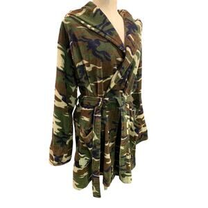 Medium TJ Lawford Womens Terry Camo Hooded Bathrobe Pockets